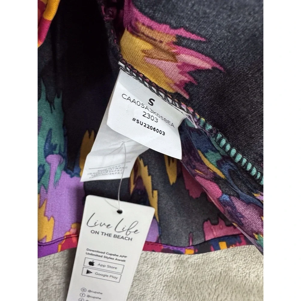 CUPSHE‎ NWT Size Small Colorful Abstract Floral Long Sleeve Tie Waist Dress